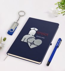 Kişiye Özel Hemşire Temalı Lacivert Defter Kalem 32gb USB Bellek Hediye Seti-4