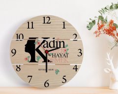Kişiye Özel Kadınlar Günü Tasarımlı Otantik Ahşap Palet Saat-2