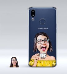 Kişiye Özel Bayan Karikatürlü Samsung Galaxy A10s İnce Şeffaf Silikon Telefon Kapağı-48