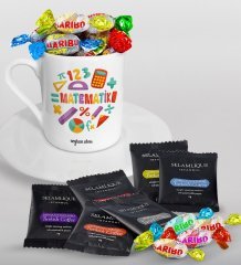 Kişiye Özel Matematik Öğretmeni Türk Kahvesi Fincanı Selamlique Karışık Türk Kahvesi ve Haribo Şeker Hediye Seti-13