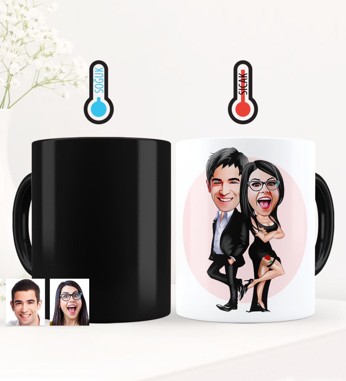 Kişiye Özel Sevgililer Karikatürlü Sihirli Kupa Bardak - 6