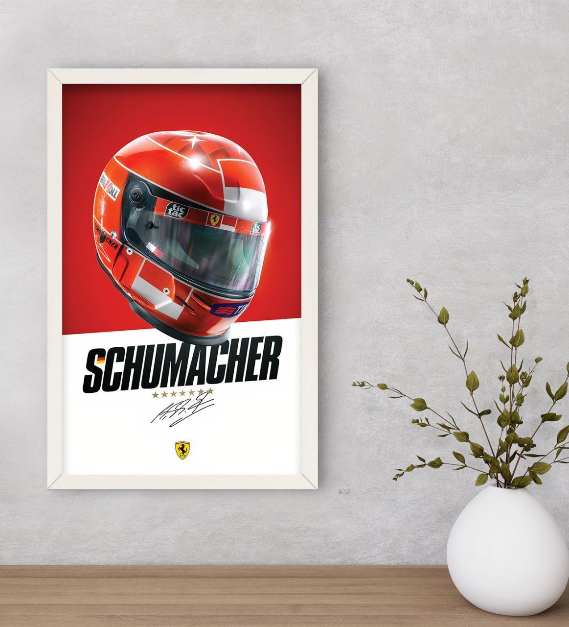 BK Gift F1 Schumacher Tasarımlı Dekoratif Ahşap Beyaz Çerçeveli Tablo-1