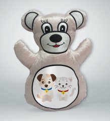 BK Gift Sevimli Kedi ve Köpek Tasarımlı Krem Ayıcık Yastık-1