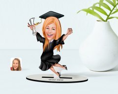 Kişiye Özel Kadın Mezun Karikatürlü Ahşap Biblo Model-1
