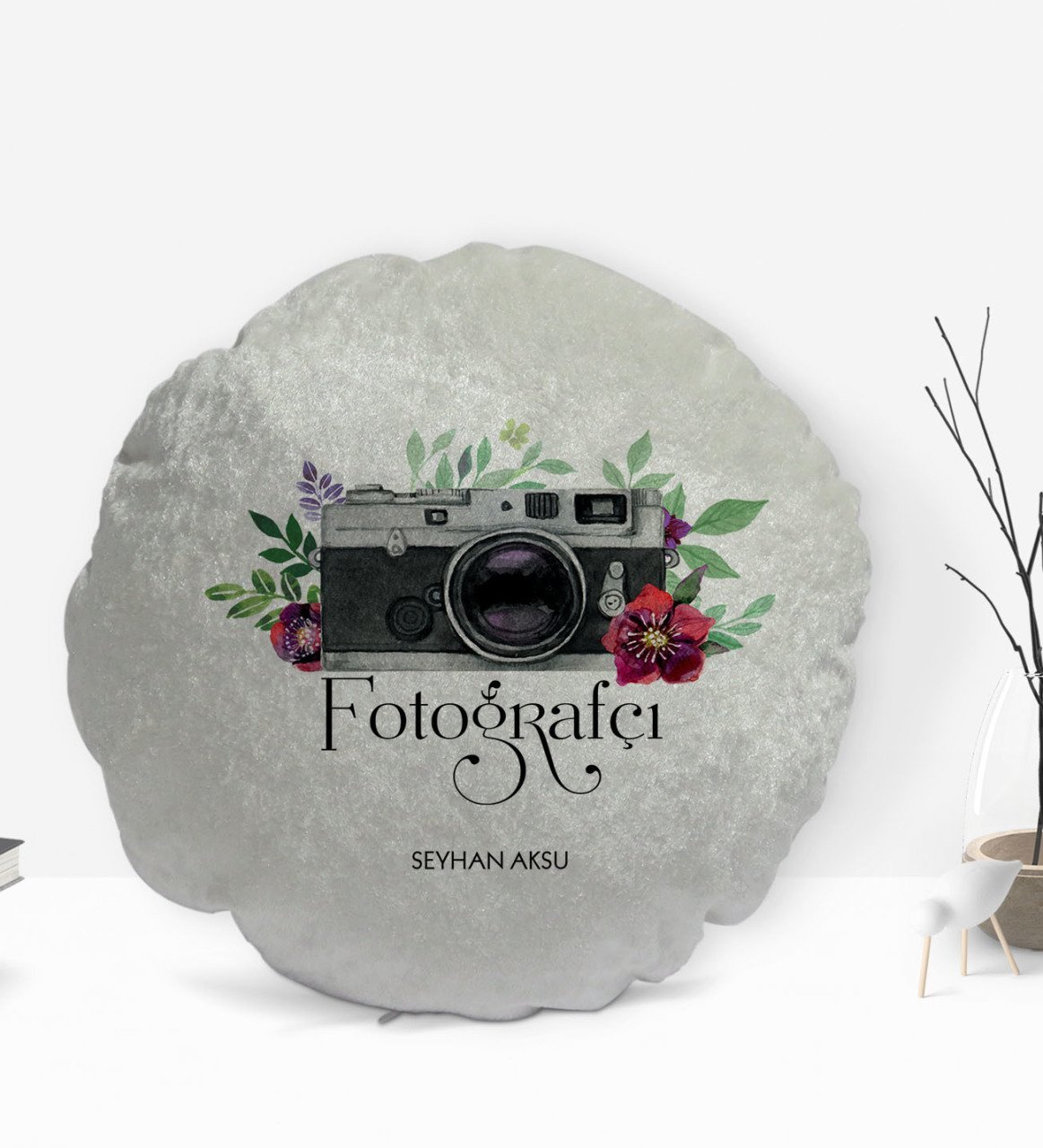 Kişiye Özel İsimli Fotoğrafçı Tasarımlı Dekoratif Kırlent Yastık-1