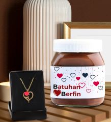 BK Gift Sevgiliye Özel Aşk Çiçeği Kalp Kolye ve Nutella 400gr. Hediye Seti, Sevgililer Günü Hediye, Doğum Günü Hediyesi, Sevgiliye Hediye-3