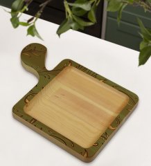 BK Gift Retro Motif Tasarımlı Kare Şeklinde Doğal Ahşap Servis ve Sunum Tabağı Model 4