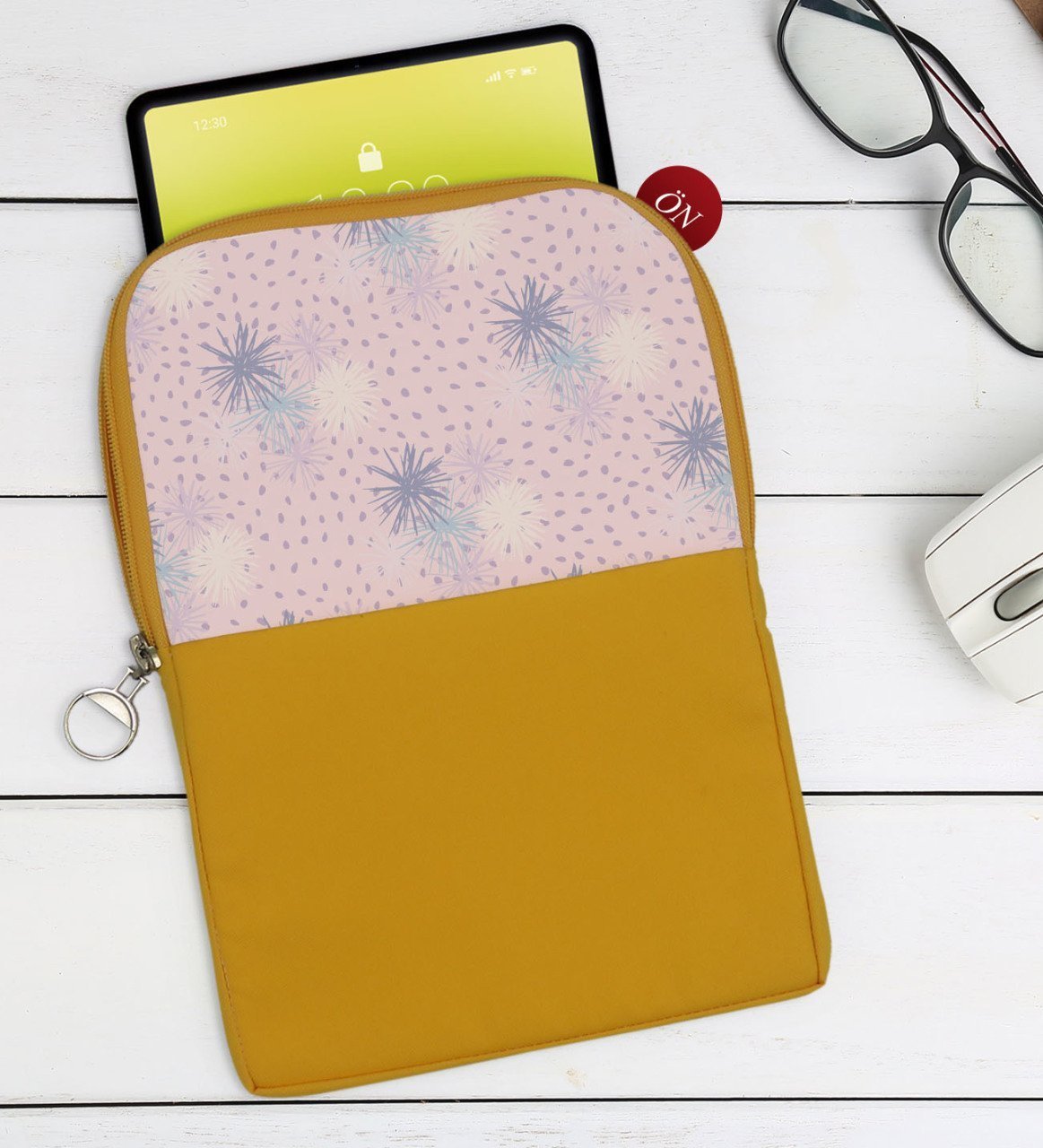 BK Gift Modern Art Tasarımlı Taşınabilir Koruyucu Tablet Kılıfı & Organizer Çanta - Sarı-3