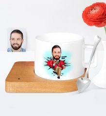 Kişiye Özel Patron Karikatür Ahşap Altlıklı Seramik Fincan - 2