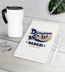 Kişiye Özel Dünyanın En İyi Babası Beyaz Defter Kalem Termos Mug Seti-2