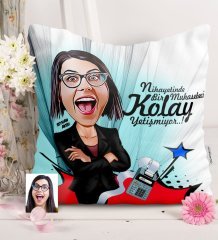 Kişiye Özel Bayan Muhasebeci Karikatürlü Saten Yastık - 2