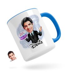 Kişiye Özel Erkek Doğum Günü Karikatürlü Mavi Kupa Bardak-2