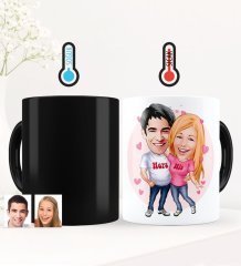 Kişiye Özel Sevgililer Karikatürlü Sihirli Kupa Bardak - 5