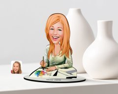 Kişiye Özel Kadın Grafik Tasarımcı Karikatürlü Ahşap Biblo Model-1