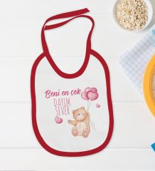 BK Kids Beni En Çok Dayım Sever Tasarımlı Kırmızı Bebek Body Zıbın ve Mama Önlüğü Hediye Seti-1