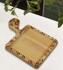 BK Gift Retro Motif Tasarımlı Kare Şeklinde Doğal Ahşap Servis ve Sunum Tabağı Model 3
