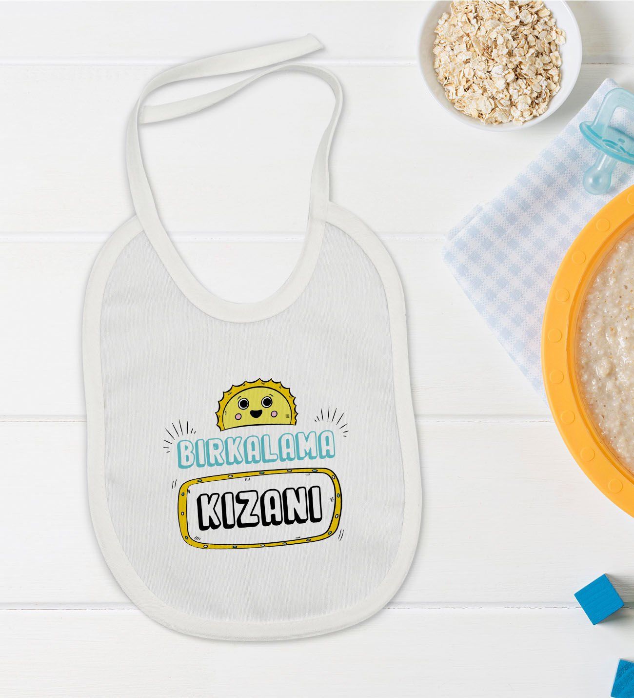BK Kids Bırkalama Kızanı Tasarımlı Beyaz Bebek Mama Önlüğü-1