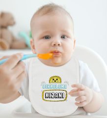 BK Kids Bırkalama Kızanı Tasarımlı Beyaz Bebek Mama Önlüğü-1