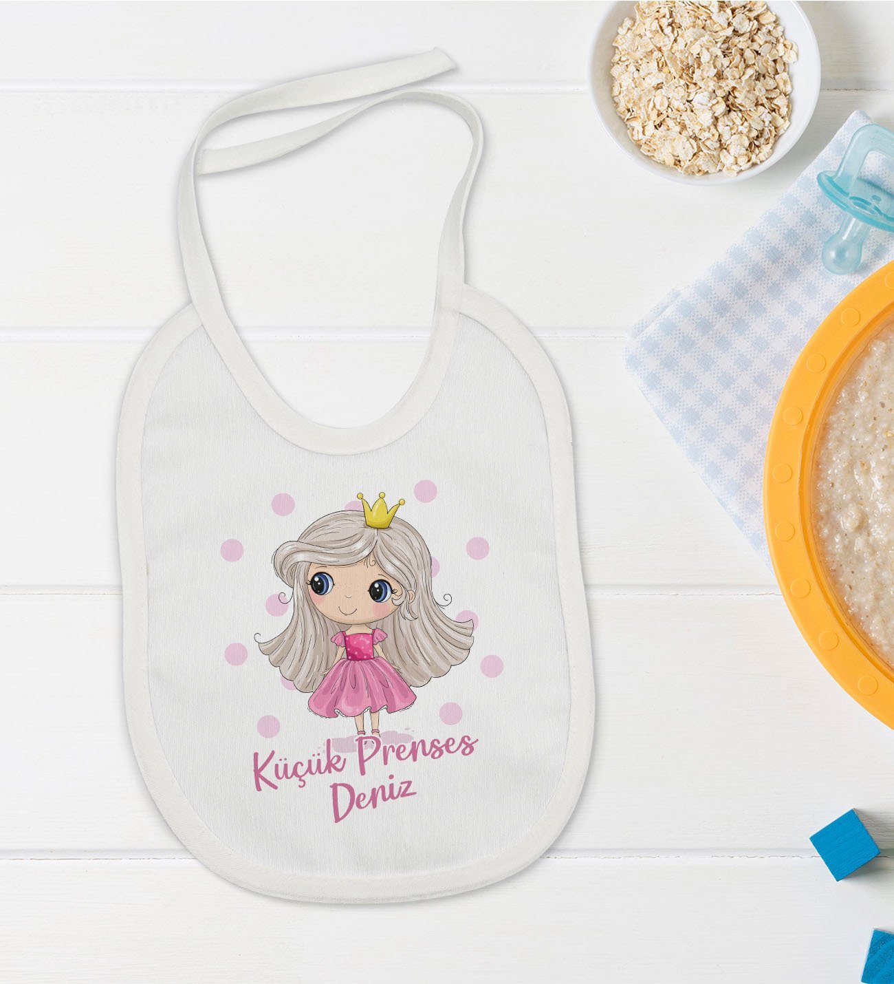 BK Kids Kişiye Özel Küçük Prenses Tasarımlı Bebek Mama Önlüğü - Model 1