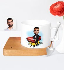 Kişiye Özel Patron Karikatür Ahşap Altlıklı Seramik Fincan - 1