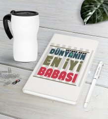 Kişiye Özel Dünyanın En İyi Babası Beyaz Defter Kalem Termos Mug Seti-1
