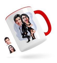 Kişiye Özel Sevgililer Karikatürlü Kırmızı Kupa Bardak-6