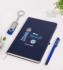 Kişiye Özel Hemşir Temalı Lacivert Defter Kalem 32gb USB Bellek Hediye Seti-1
