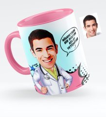 Kişiye Özel Bay Doktor Karikatürlü Pembe Kupa Bardak - 1