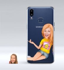 Kişiye Özel Bayan Karikatürlü Samsung Galaxy A10s İnce Şeffaf Silikon Telefon Kapağı-42