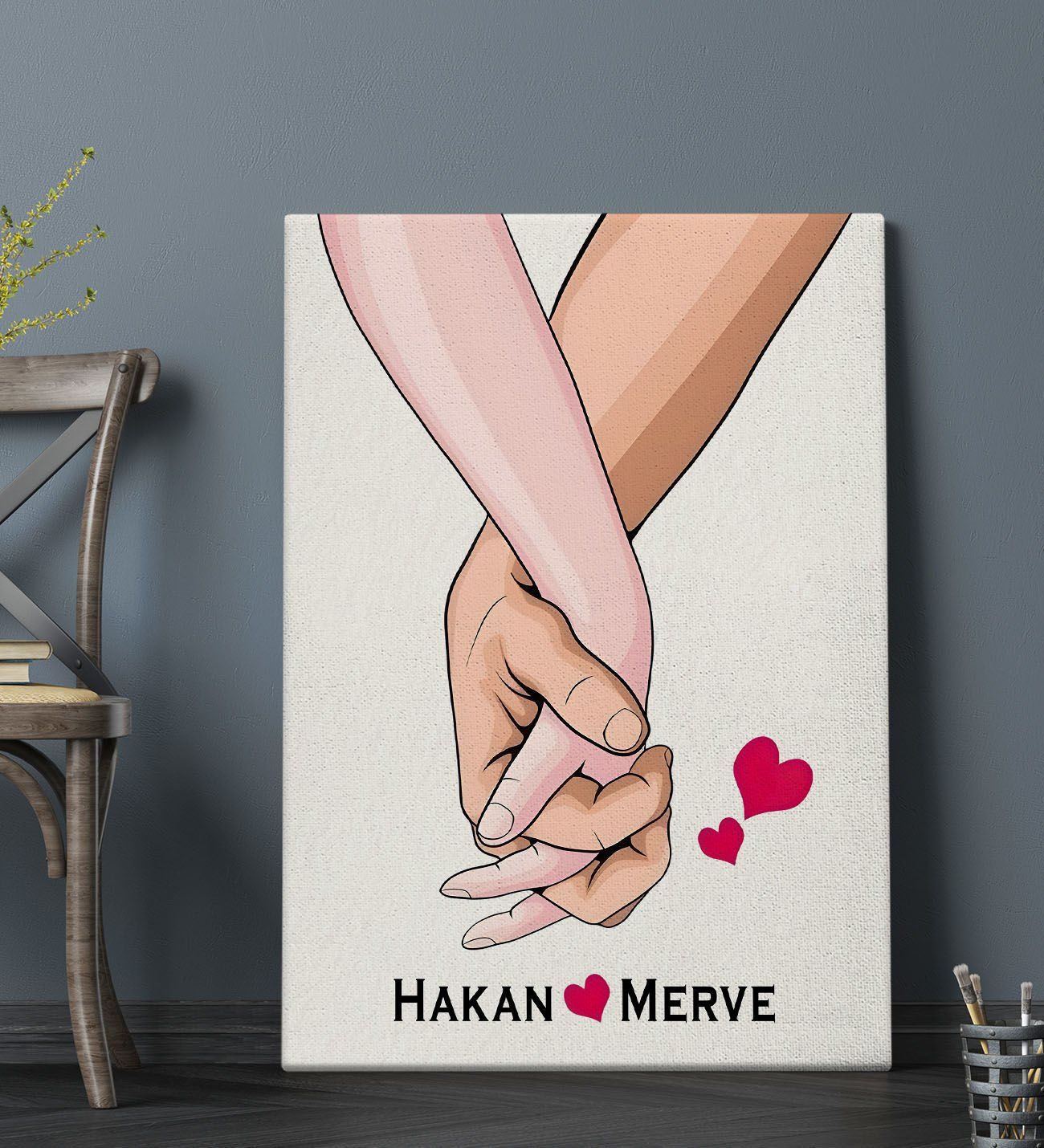 BK Gift Kişiye Özel Sevgili El Ele Tasarımlı Kanvas Tablo-3 (70x100), Sevgiliye Hediye, Sevgililer Günü Hediyesi