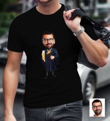 Kişiye Özel Bay Hakim Karikatürlü Siyah T-Shirt