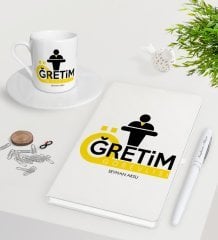 Kişiye Özel Öğretim Görevlisi Beyaz Defter Kalem Türk Kahvesi Fincanı Seti