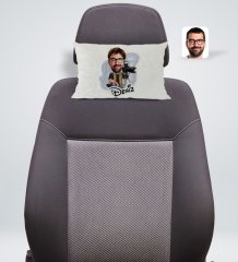 Kişiye Özel İsimli Erkek Fotoğrafçı Karikatürlü Dikdörtgen Araç Koltuk Yastığı-1
