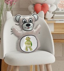 BK Gift Sevimli Kaplumbağa Tasarımlı Krem Ayıcık Yastık-2