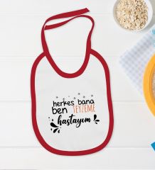 BK Kids Teyzeme Hastayım Tasarımlı Kırmızı Bebek Body Zıbın ve Mama Önlüğü Hediye Seti-1