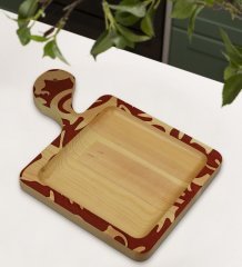 BK Gift Retro Motif Tasarımlı Kare Şeklinde Doğal Ahşap Servis ve Sunum Tabağı Model 2