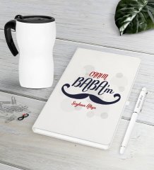 Kişiye Özel Canım Babam Beyaz Defter Kalem Termos Mug Seti-8