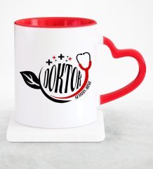 Kişiye Özel Mesleki Doktor Kırmızı Kalpli Kupa Bardak - 10