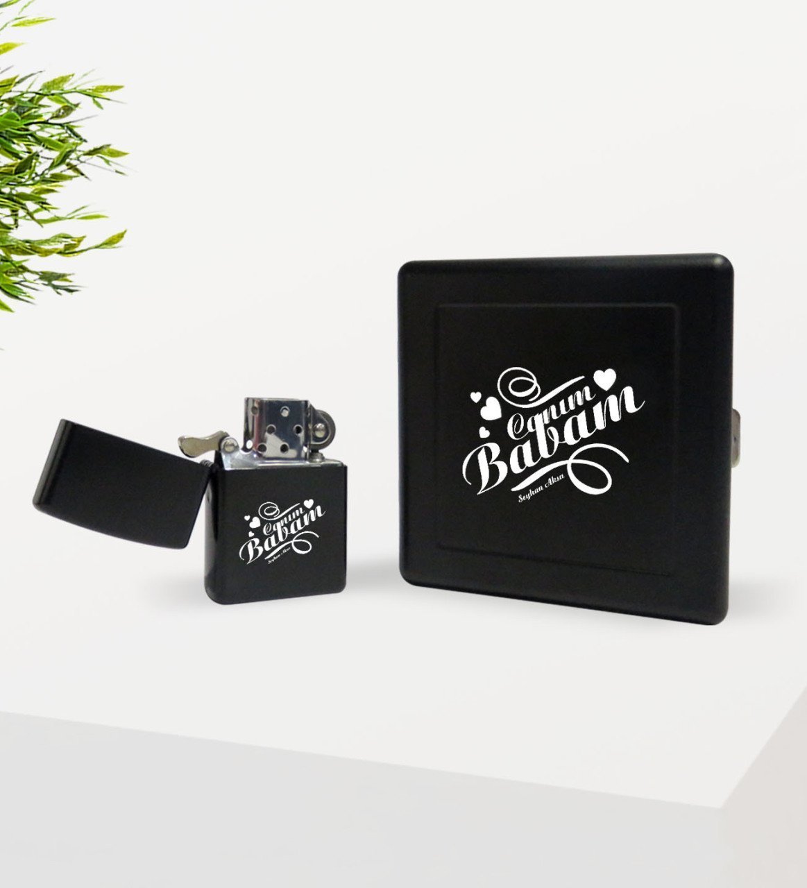 Kişiye Özel Canım Babam Tasarımlı Siyah Metal Sigara Tabakası ve Benzinli Çakmak Seti-7