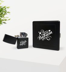 Kişiye Özel Canım Babam Tasarımlı Siyah Metal Sigara Tabakası ve Benzinli Çakmak Seti-7