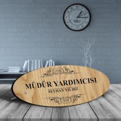 Kişiye Özel Mesleki Müdür Yardımcısı Ahşap Oval Masa İsimliği - 2