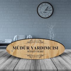 Kişiye Özel Mesleki Müdür Yardımcısı Ahşap Oval Masa İsimliği - 2