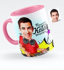 Kişiye Özel Bay DJ Karikatürlü Pembe Kupa Bardak - 1
