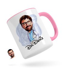 Kişiye Özel Erkek Doktor Karikatürlü Pembe Kupa Bardak-8