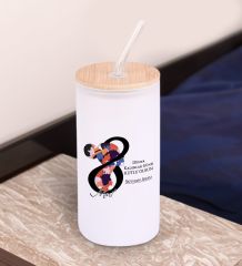 BK Gift Kadınlar Gününe Özel İsimli Beyaz Renk Pipetli Buzlu Cam Bardak 600ml - 3, 8 Mart Kadınlar Günü