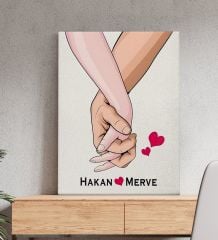 BK Gift Kişiye Özel Sevgili El Ele Tasarımlı Kanvas Tablo-3 (50x70), Sevgiliye Hediye, Sevgililer Günü Hediyesi