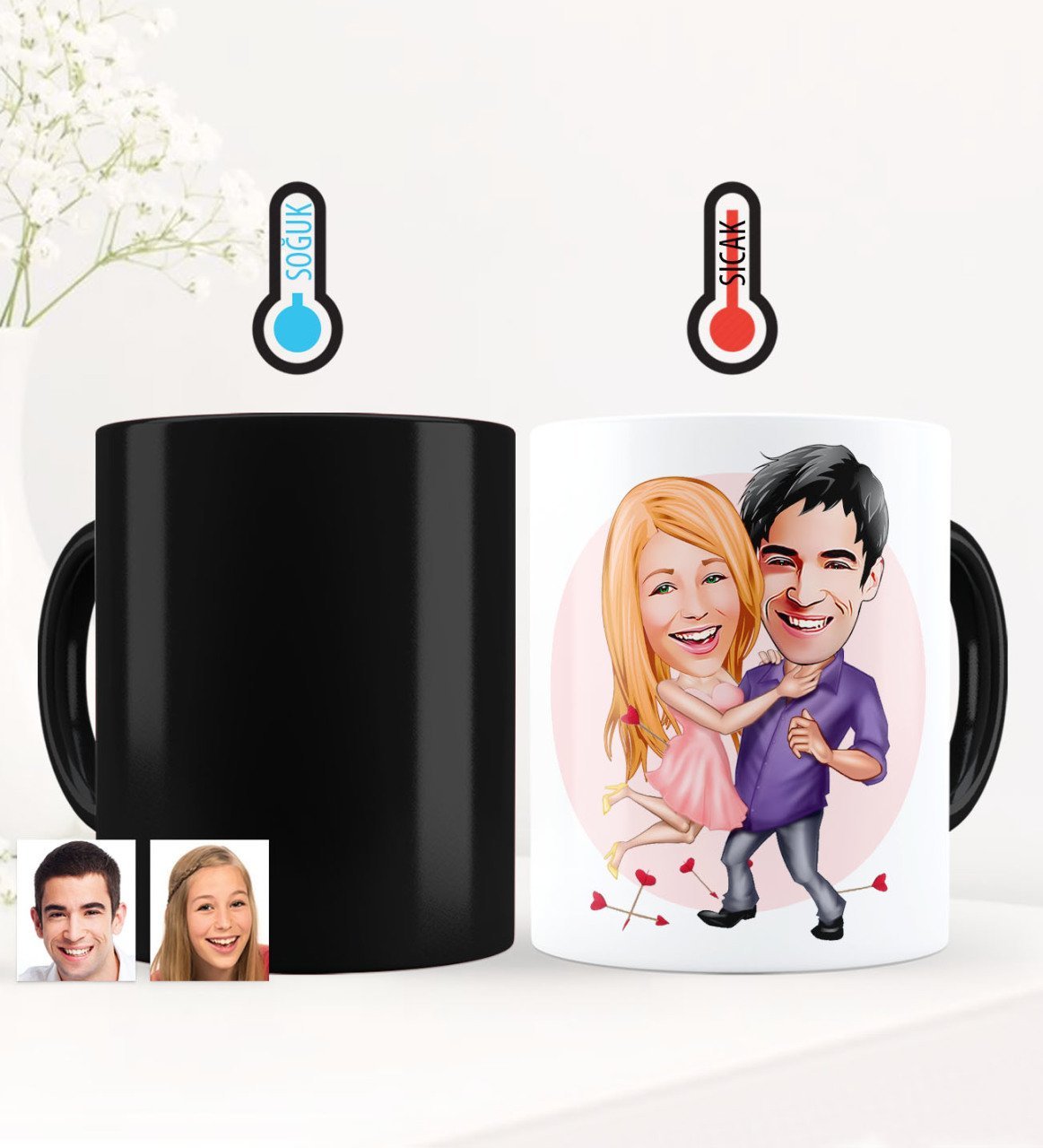 Kişiye Özel Sevgililer Karikatürlü Sihirli Kupa Bardak - 3