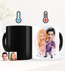 Kişiye Özel Sevgililer Karikatürlü Sihirli Kupa Bardak - 3