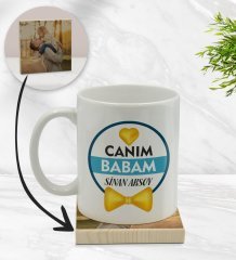 Kişiye Özel Canım Babam Tasarımlı Beyaz Kupa Bardak ve Ahşap Bardak Altlığı Hediye Seti - Model 1