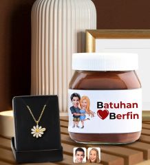BK Gift Sevgiliye Özel İsimli Papatya Kolye ve Karikatürlü Nutella 400gr. Hediye Seti, Sevgililer Günü Hediye, Doğum Günü Hediyesi, Sevgiliye Hediye-10